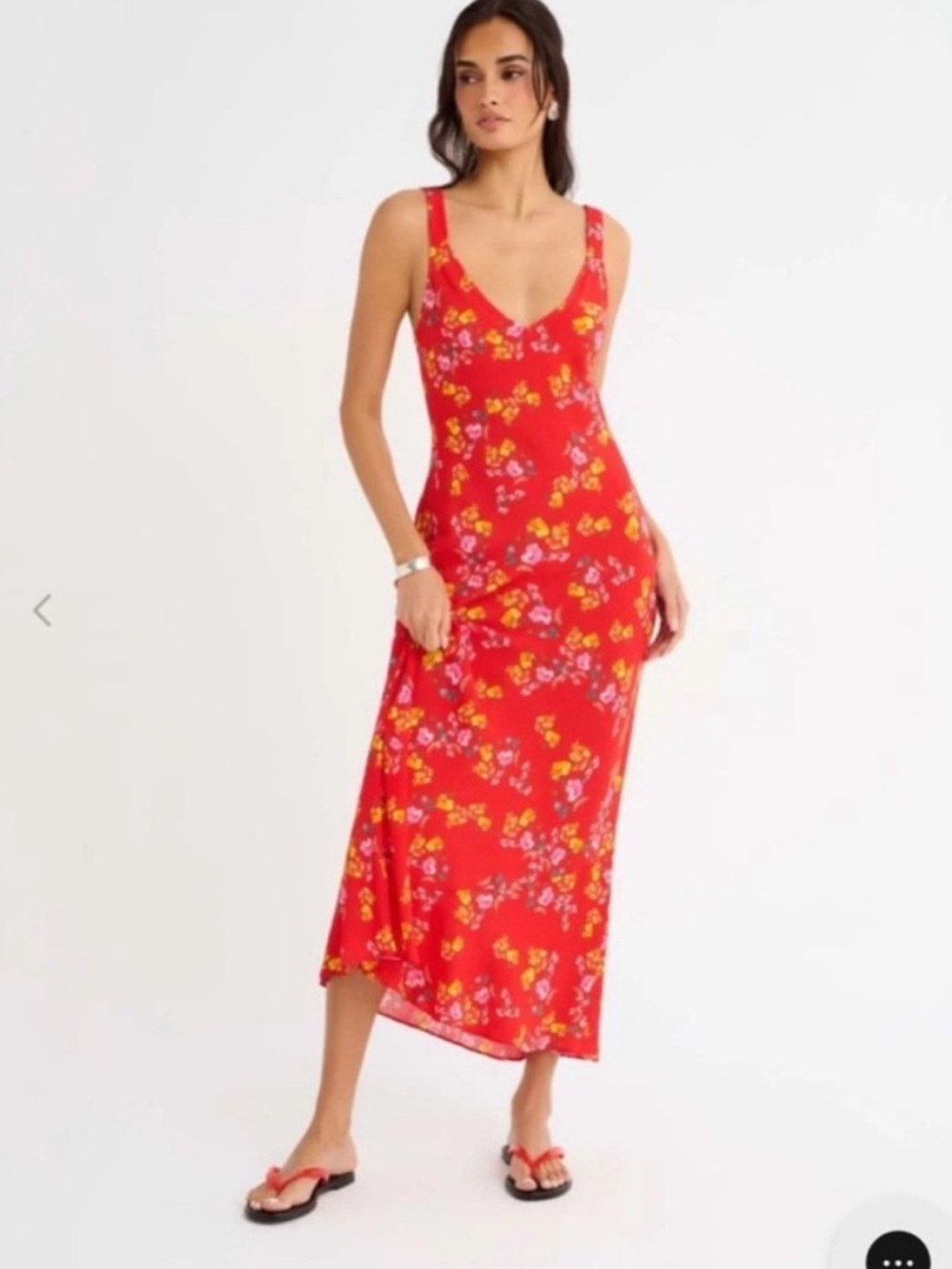 Rumored sunny side Red Floral Midi Dress with Yellow & Pink Accents